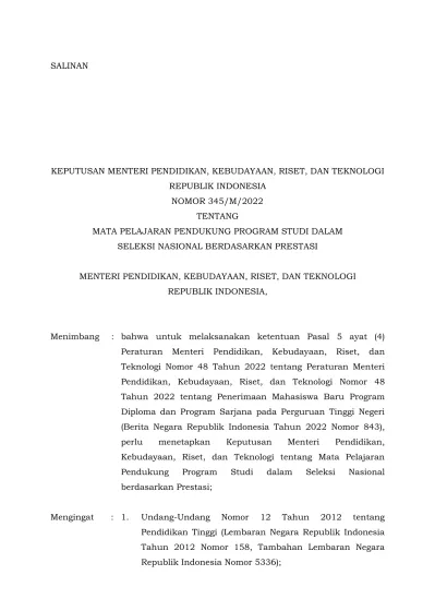 MENTERI PENDIDIKAN, KEBUDAYAAN, RISET, DAN TEKNOLOGI REPUBLIK INDONESIA,