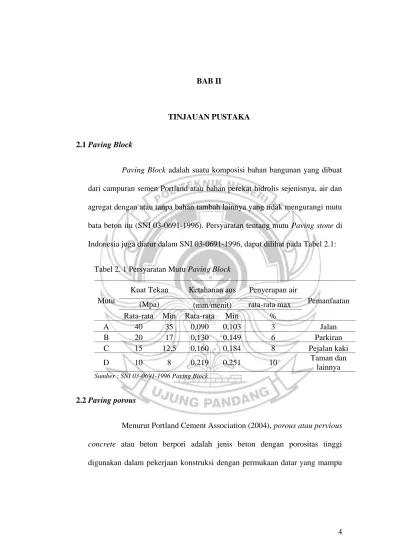 BAB II TINJAUAN PUSTAKA. Bata Beton Itu (SNI ). Persyaratan Tentang ...