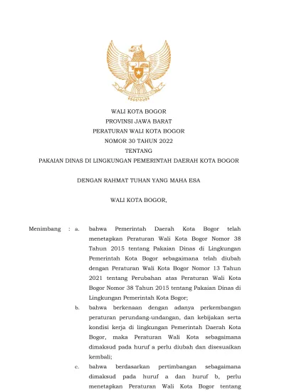 WALI KOTA BOGOR PROVINSI JAWA BARAT PERATURAN WALI KOTA BOGOR NOMOR 30 ...