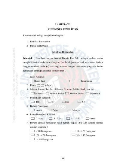 Lampiran 1 Kuesioner Penelitian Identitas Responden