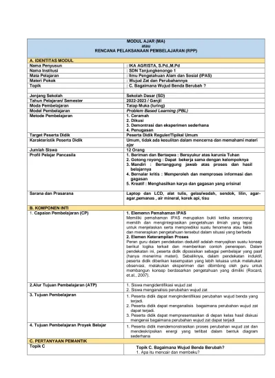 MODUL AJAR (MA) Atau RENCANA PELAKSANAAN PEMBELAJARAN (RPP)