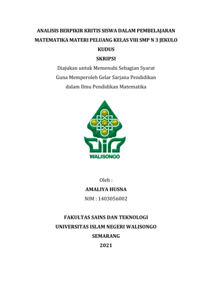 ANALISIS BERPIKIR KRITIS SISWA DALAM PEMBELAJARAN MATEMATIKA MATERI ...