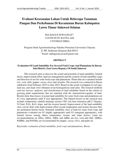 Evaluasi Kesesuaian Lahan Untuk Beberapa Tanaman Pangan Dan Perkebunan ...