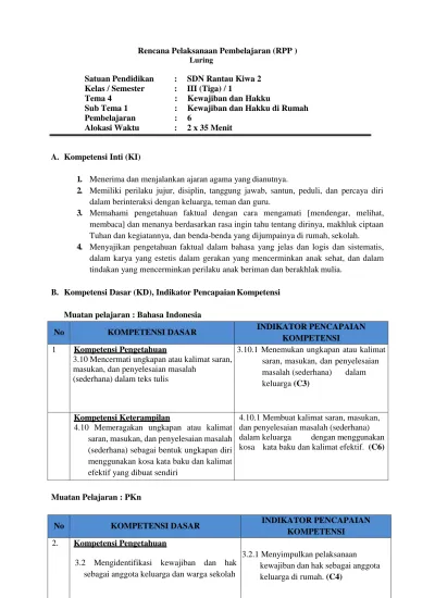 Rencana Pelaksanaan Pembelajaran (RPP ) Luring