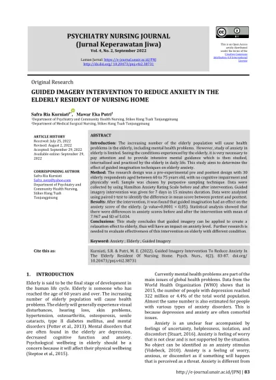 View Of Guided Imagery Intervention To Reduce Anxiety In Nursing Home ...