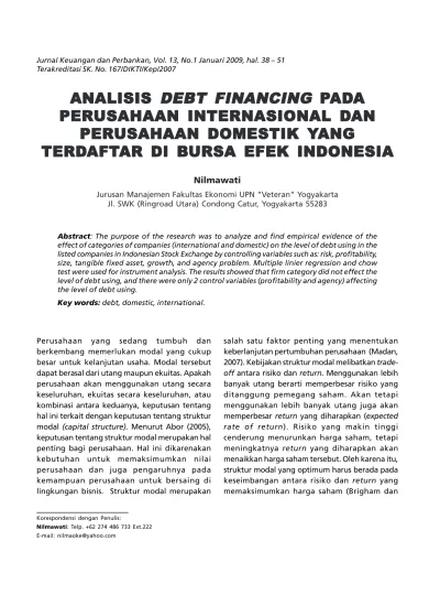 ANALISIS DEBT FINANCING PADA PERUSAHAAN INTERNASIONAL DAN PERUSAHAAN ...