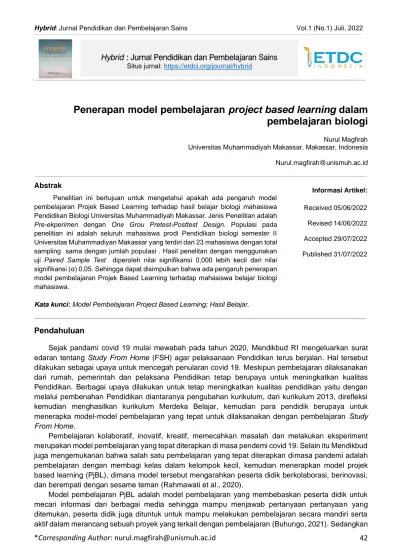 Penerapan Model Pembelajaran Project Based Learning Dalam Pembelajaran ...