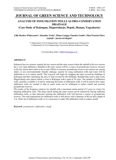 ANALYSIS OF INFILTRATION WELLS AS PRO-CONSERVATION DRAINAGE (Case Study ...