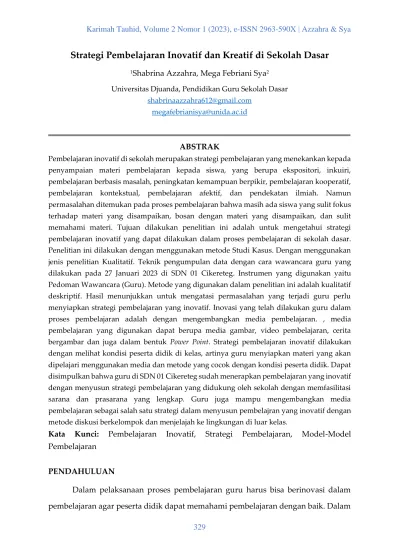 View Of Strategi Pembelajaran Inovatif Dan Kreatif Di Sekolah Dasar