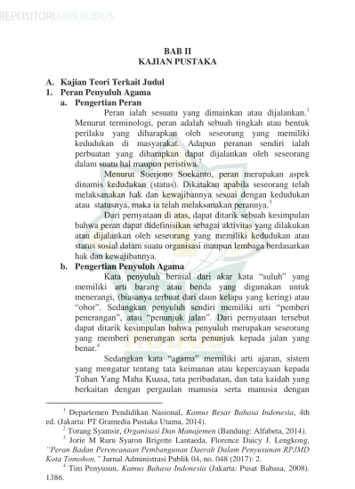 7 BAB II KAJIAN PUSTAKA A. Kajian Teori Terkait Judul 1. Peran Penyuluh ...