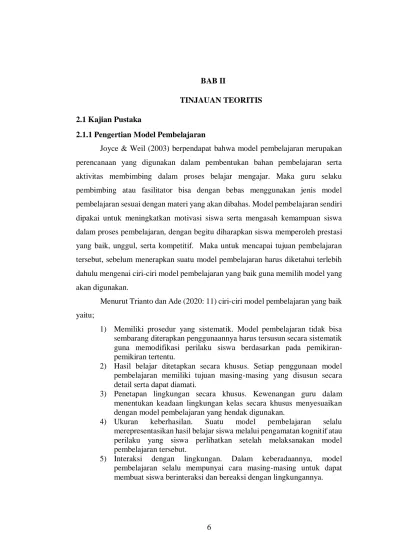 BAB II TINJAUAN TEORITIS 2.1 Kajian Pustaka 2.1.1 Pengertian Model ...