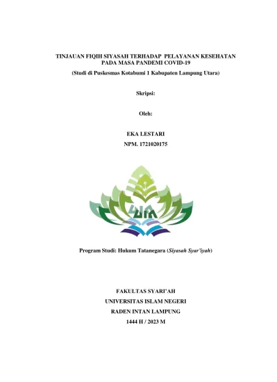 TINJAUAN FIQIH SIYASAH TERHADAP PELAYANAN KESEHATAN PADA MASA PANDEMI ...